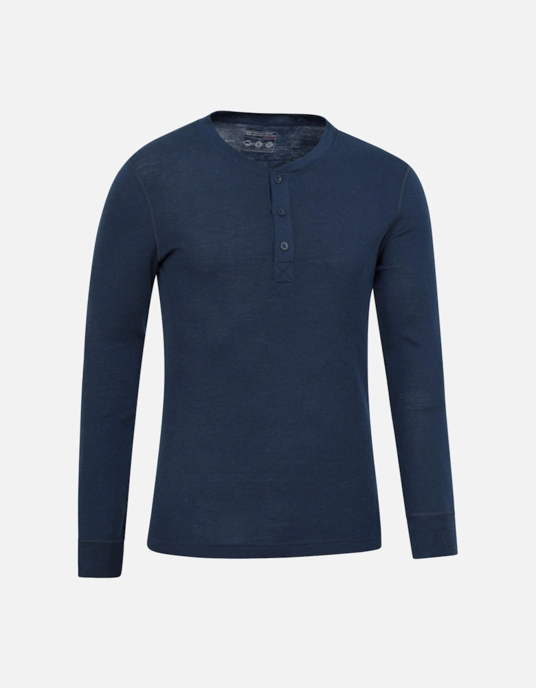 Mens Merino Wool Henley Thermal Top