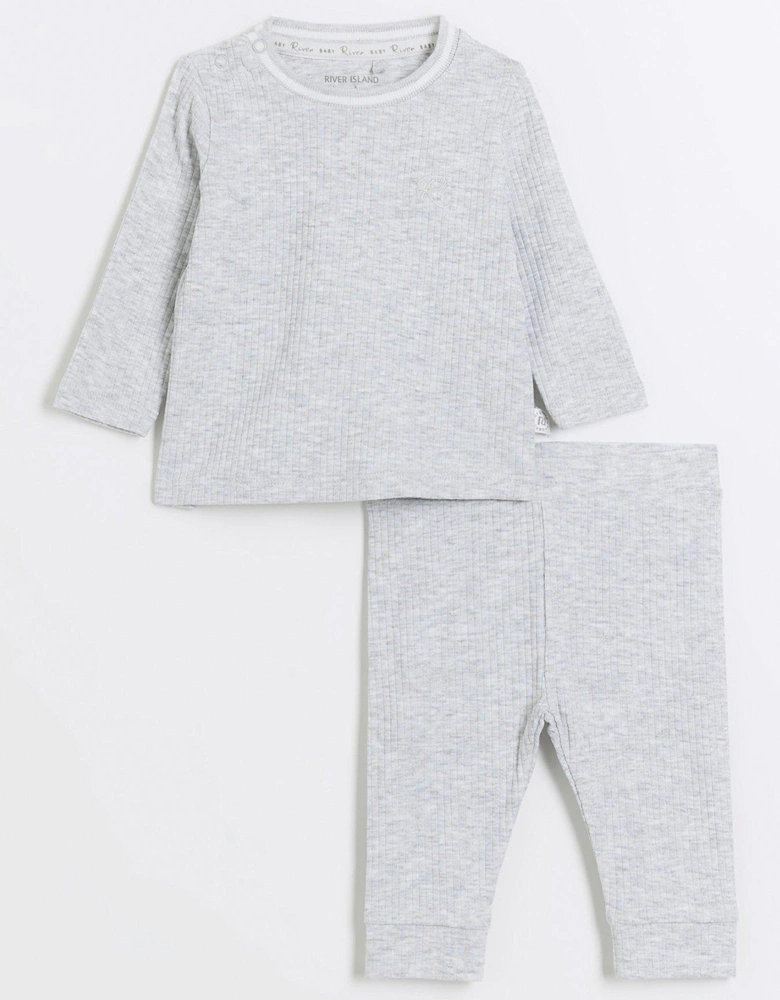 Baby Girls Rib Long Sleeve Set - Grey
