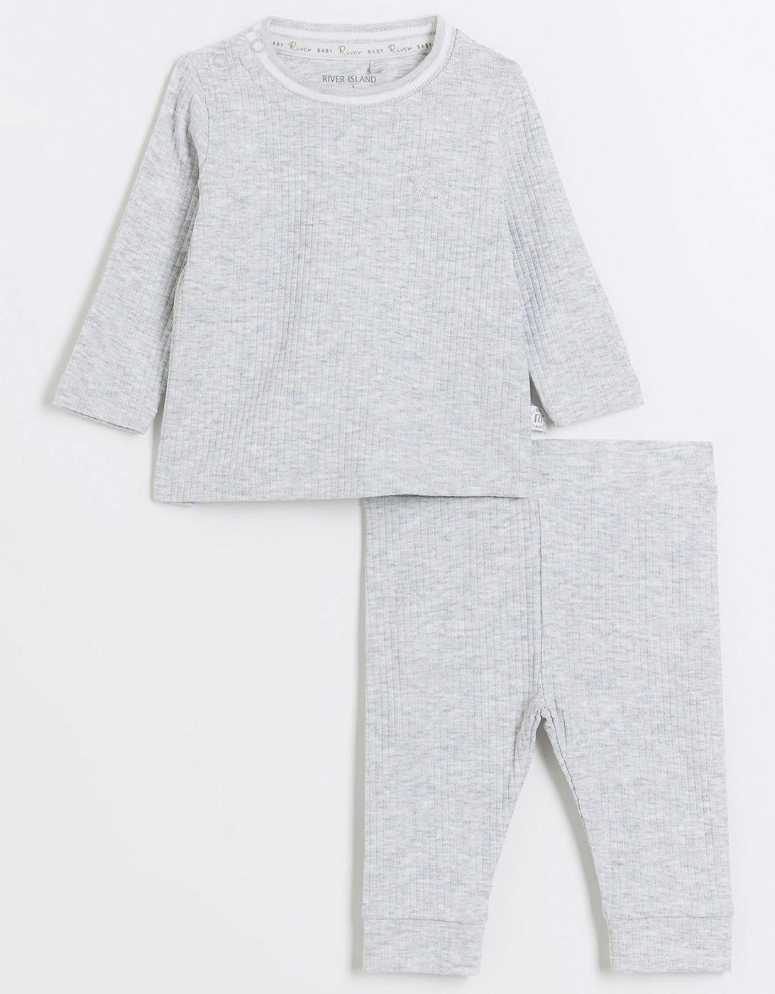 Baby Girls Rib Long Sleeve Set - Grey, 5 of 4