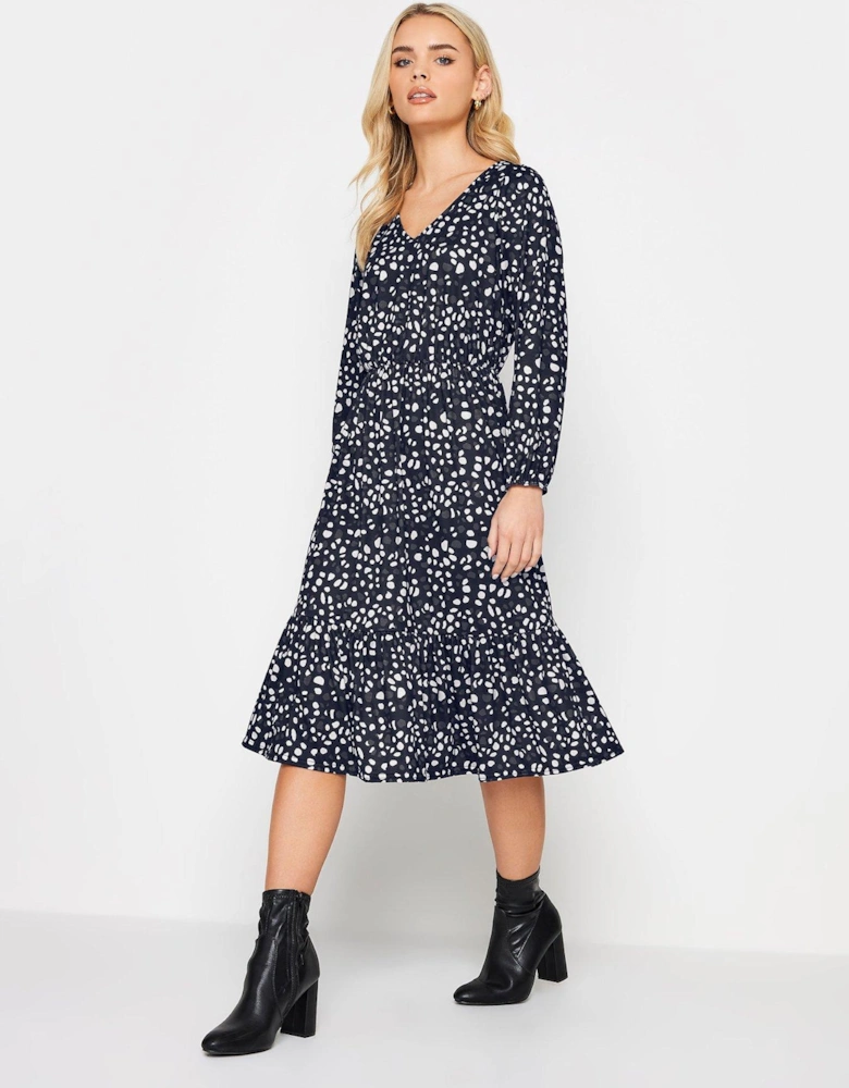 Petite Abstract V Neck Tiered Midi Dress