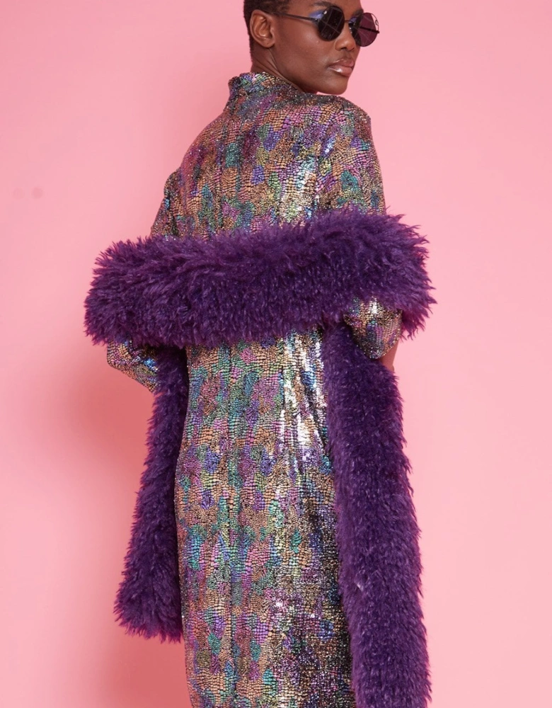 Purple Knitted Faux Mongolian Dress Scarf
