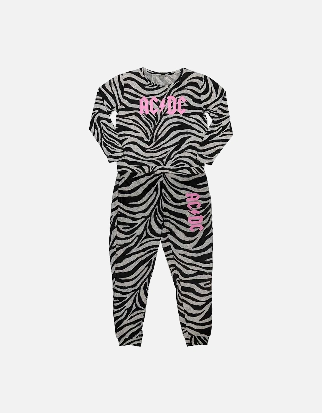 Womens/Ladies Zebra Print Logo Long Pyjama Set, 5 of 4