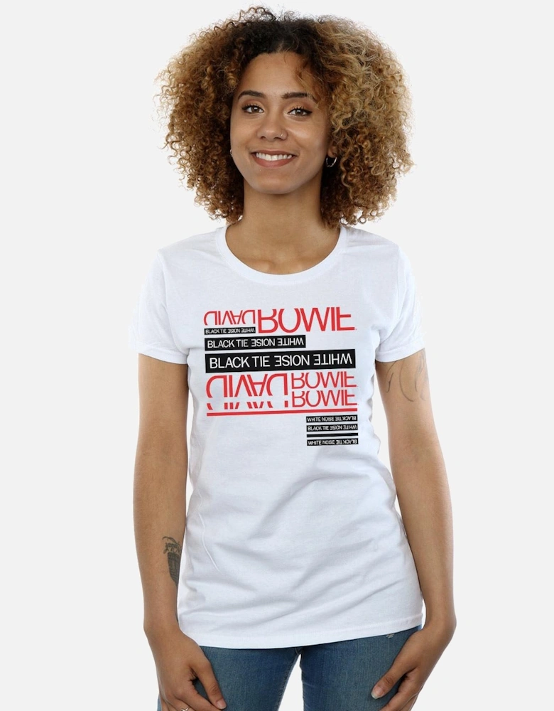Womens/Ladies Black Tie White Noise Cotton T-Shirt