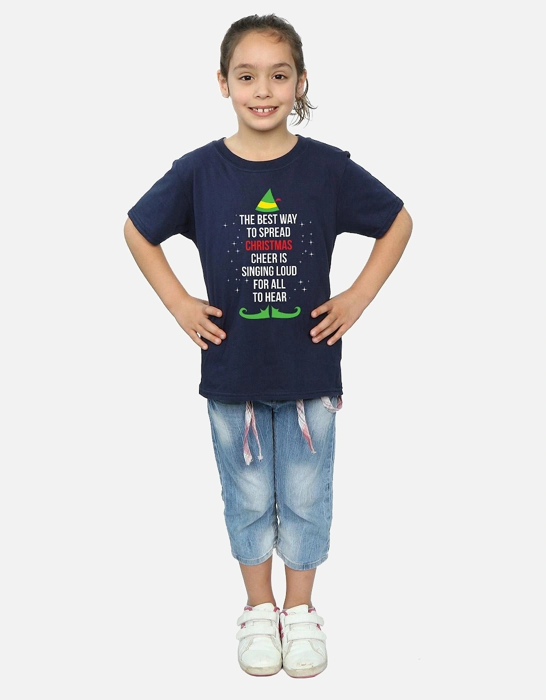 Girls Christmas Cheer Text Cotton T-Shirt