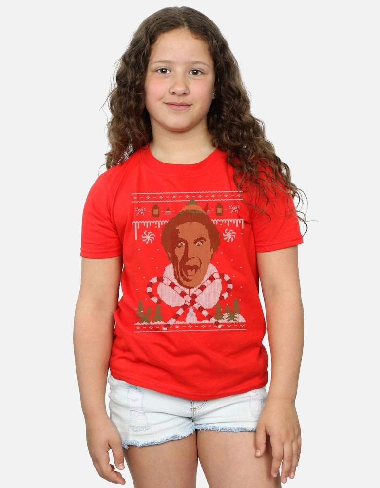 Girls Christmas Fair Isle Cotton T-Shirt