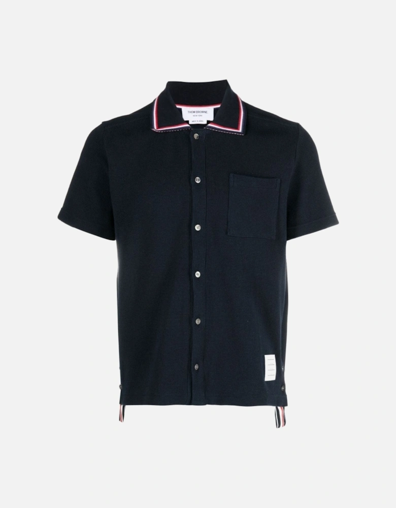 Textured Cotton Polo Shirt Navy