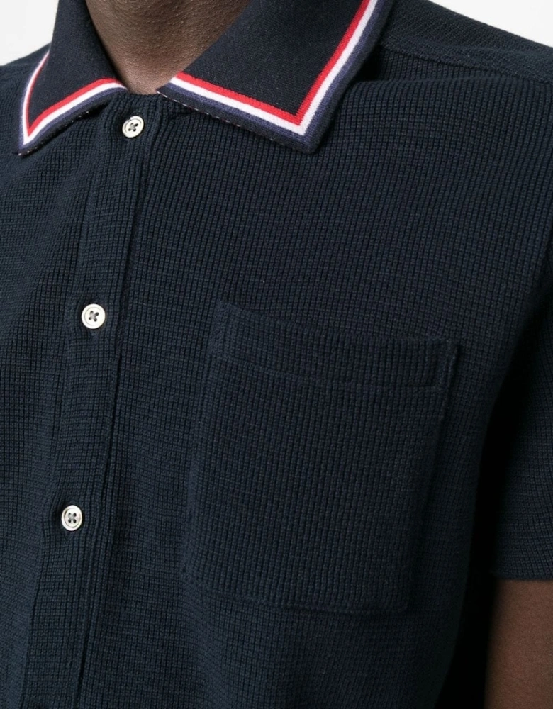 Textured Cotton Polo Shirt Navy