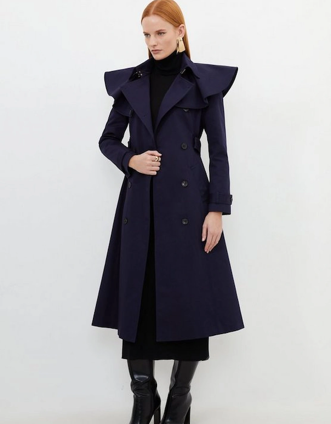 Tailored Draped Storm Flap Detail Belted Trench Coat, 5 of 4