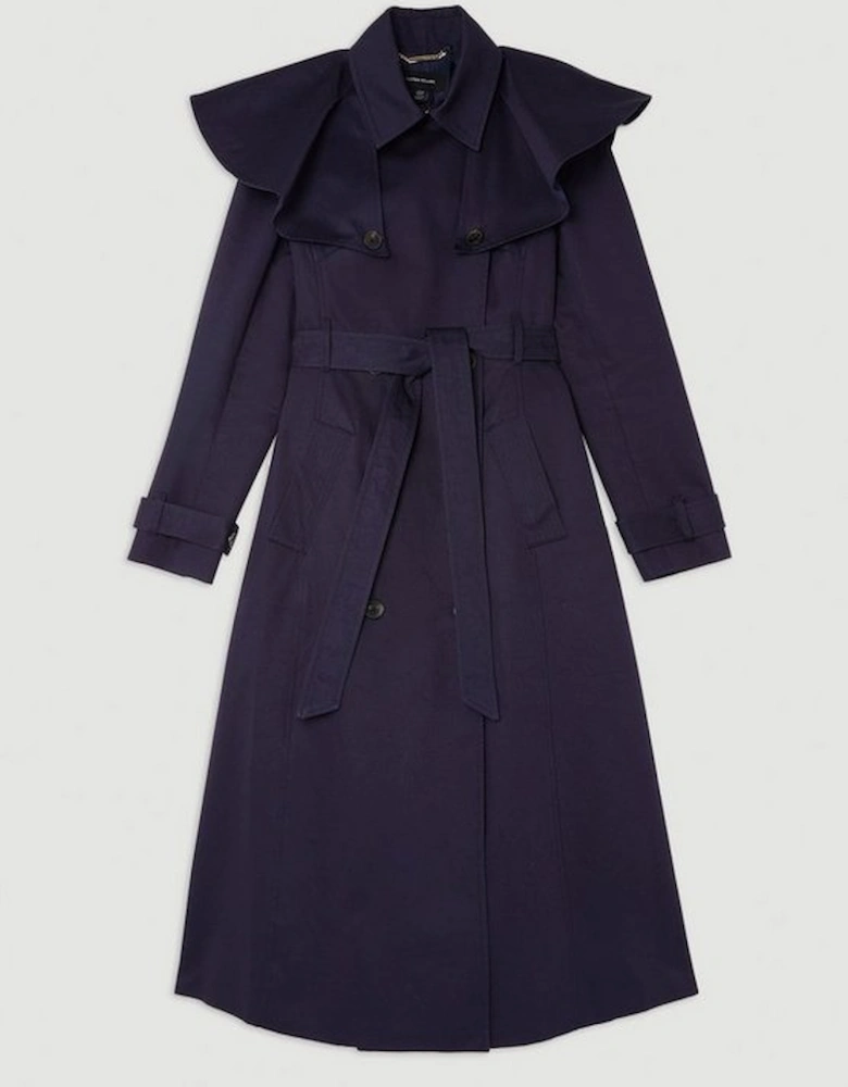 Tailored Draped Storm Flap Detail Belted Trench Coat