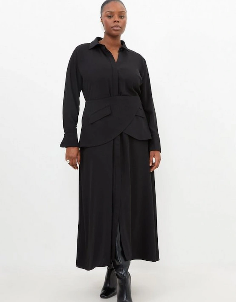 Plus Size Soft Tailored Belted Maxi Shirt Dress