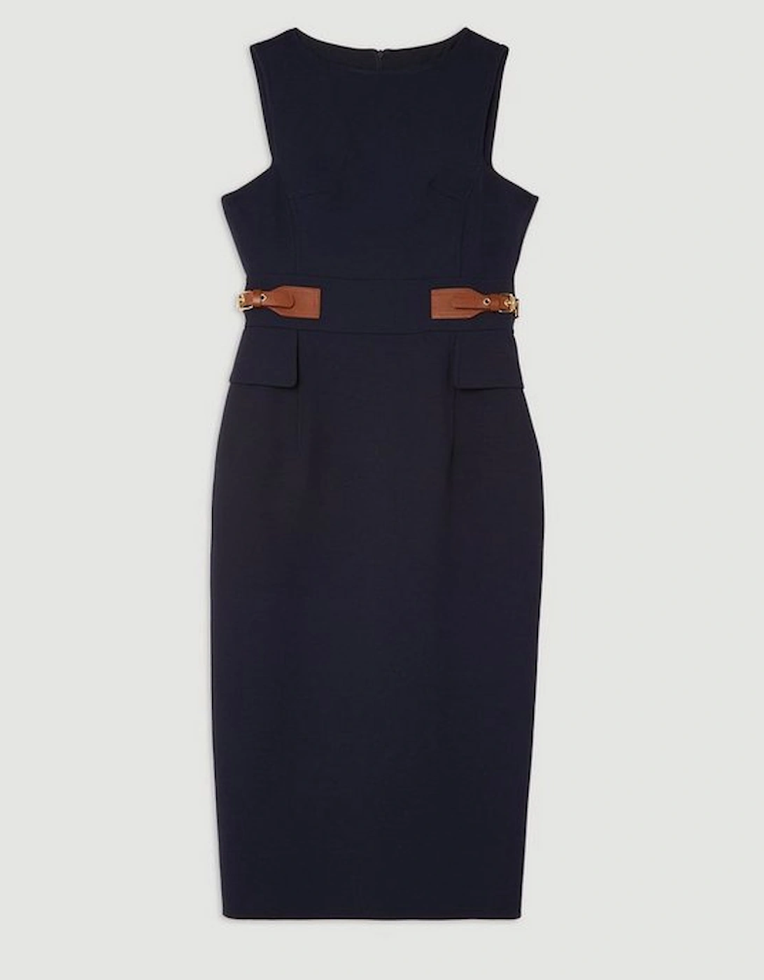 Compact Stretch Tab Waist Detail Tailored Midi Dress