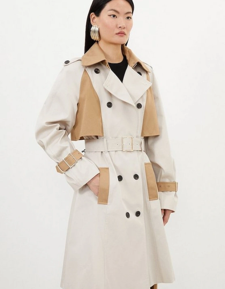 Tailored Full Skirt Colour Block Midi Trench Coat