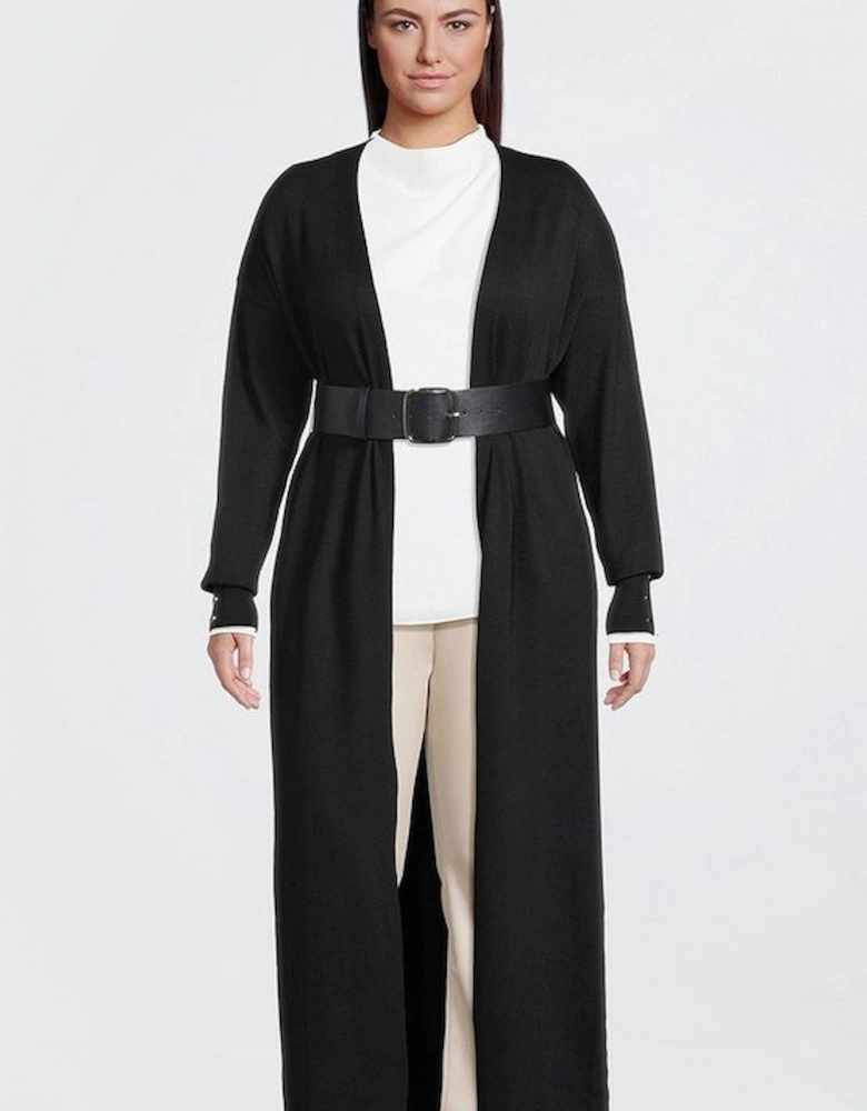 Plus Size Viscose Blend Knit Maxi Belted Cardigan