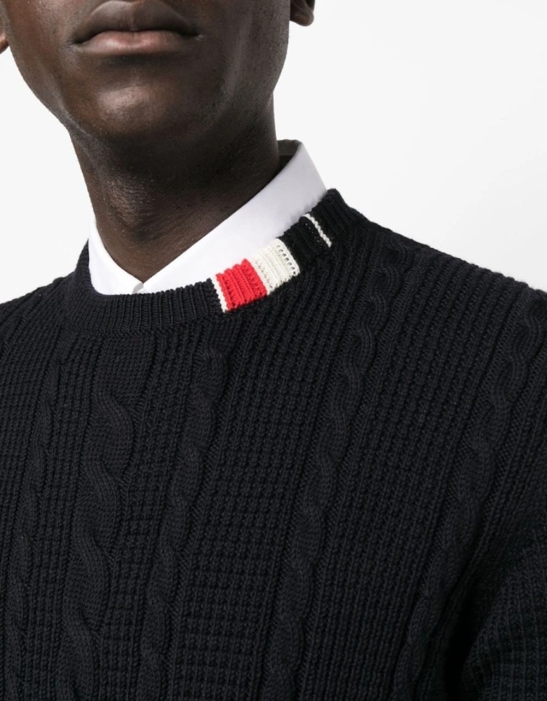 Merino Wool Cable Sweater Navy