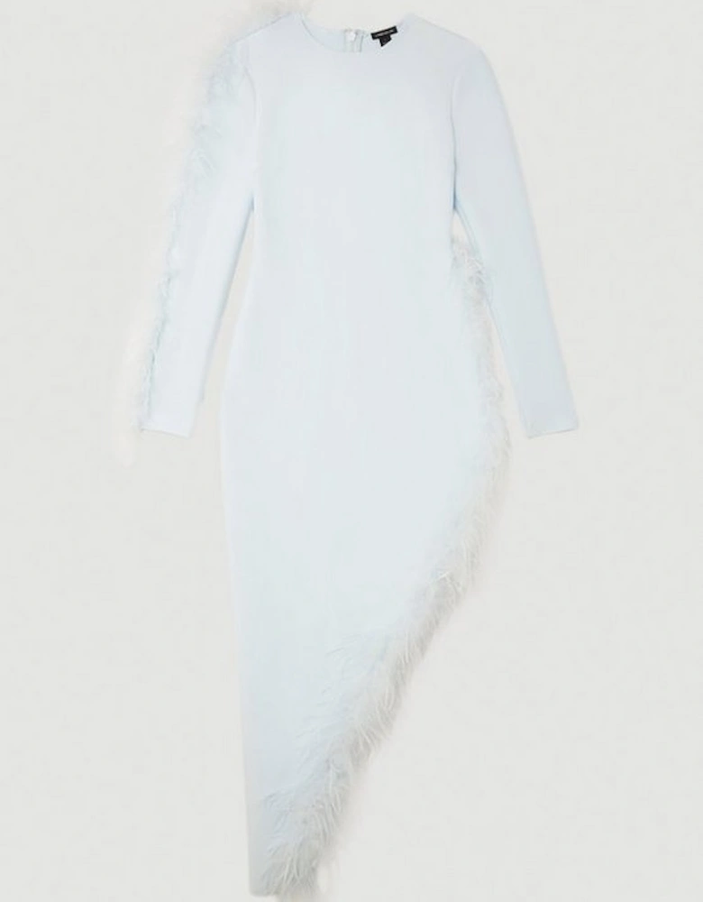 Figure Form Bandage Knit Split Feather Hem Maxi Dress