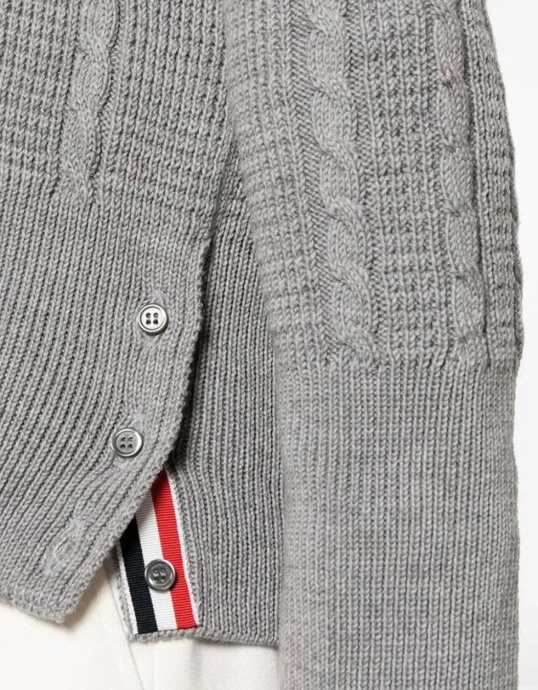 Merino Wool RWB Stripe Cardigan Grey