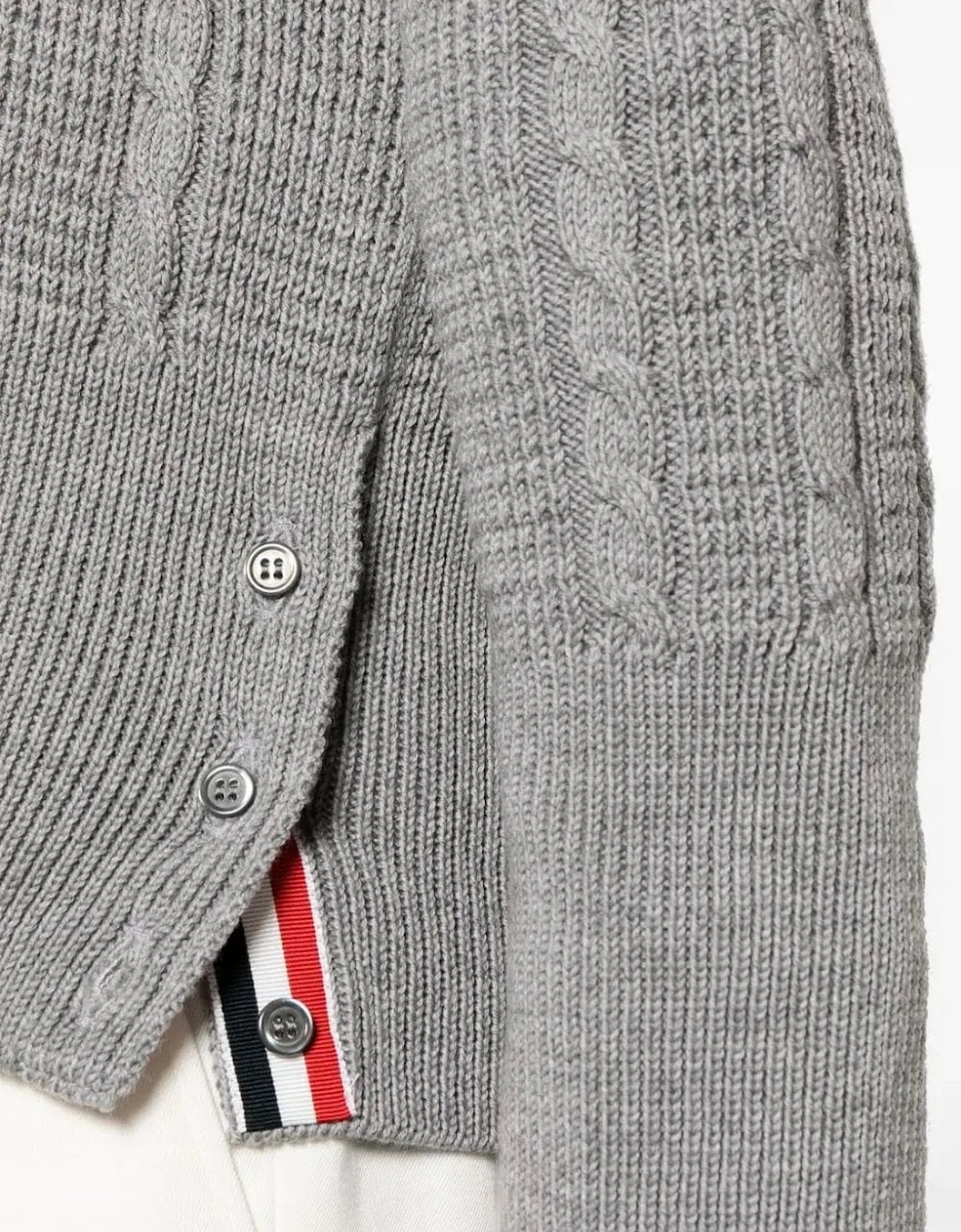 Merino Wool RWB Stripe Cardigan Grey