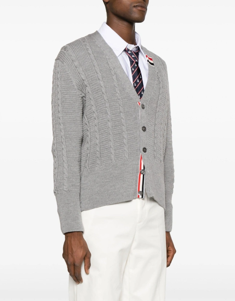 Merino Wool RWB Stripe Cardigan Grey