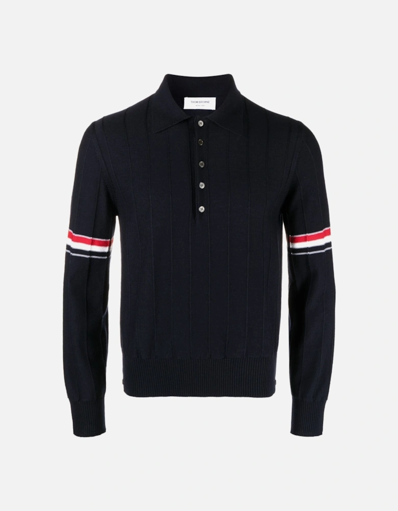 Rib Stitch Wool Relaxed Fit Polo Navy