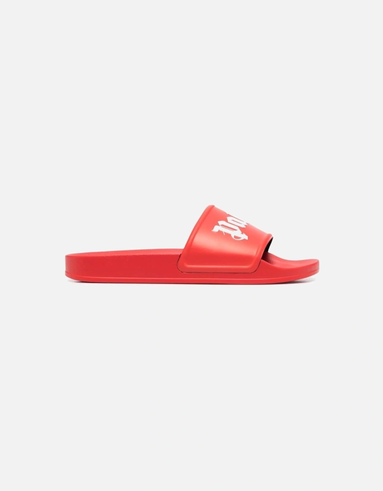 Logo Print Pool Sliders in Red