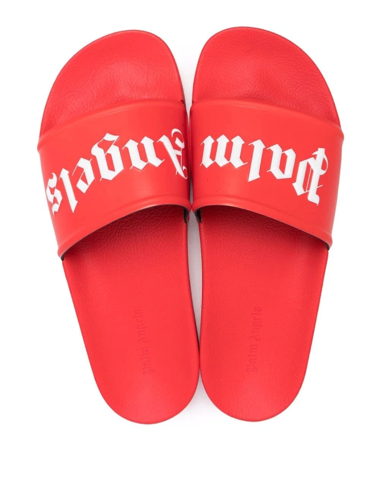 Logo Print Pool Sliders in Red