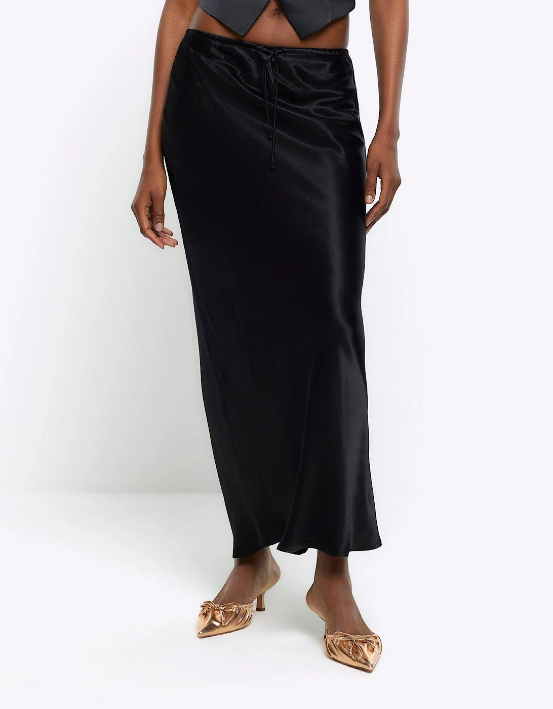 Tie Waist Bias Skirt - Black, 3 of 2