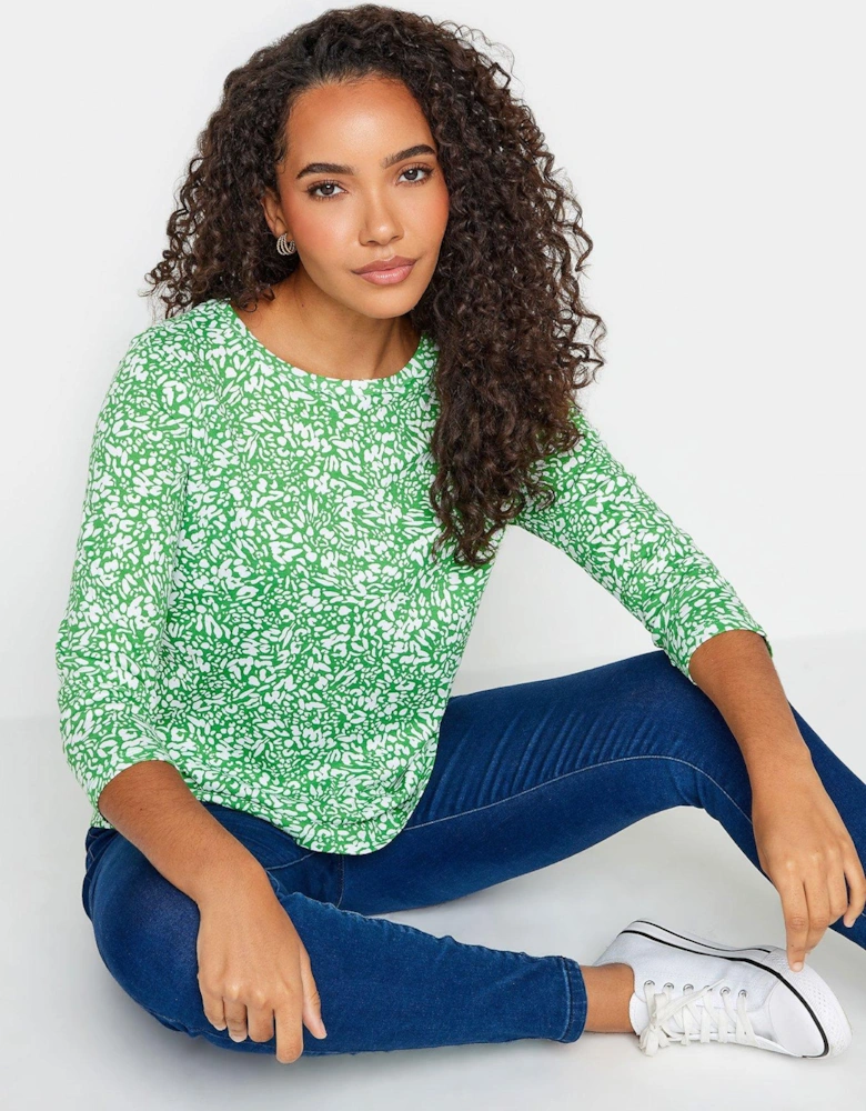 Green And Ivory Markings Print Crew Neck