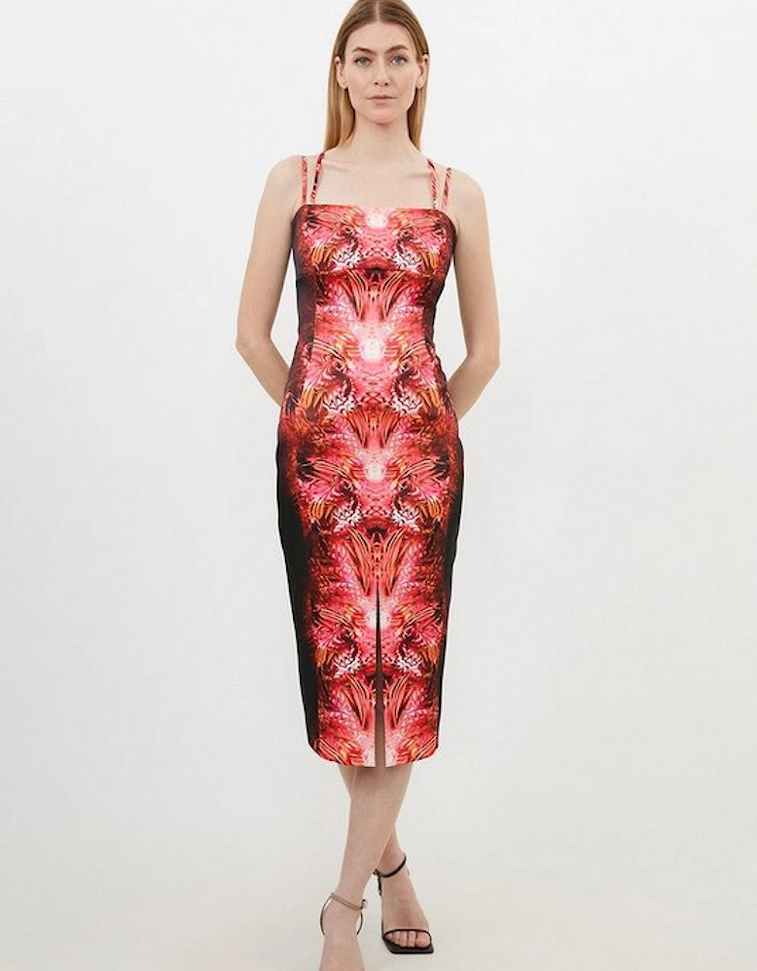 Tailored Abstract Floral Print Strappy Midi Dress, 5 of 4