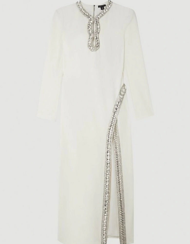 Cut Out Crystal Embellished Woven Maxi Dress