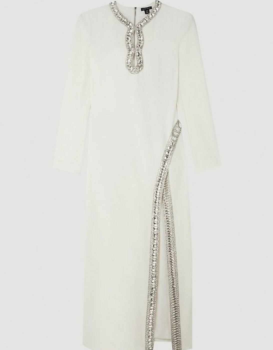 Cut Out Crystal Embellished Woven Maxi Dress