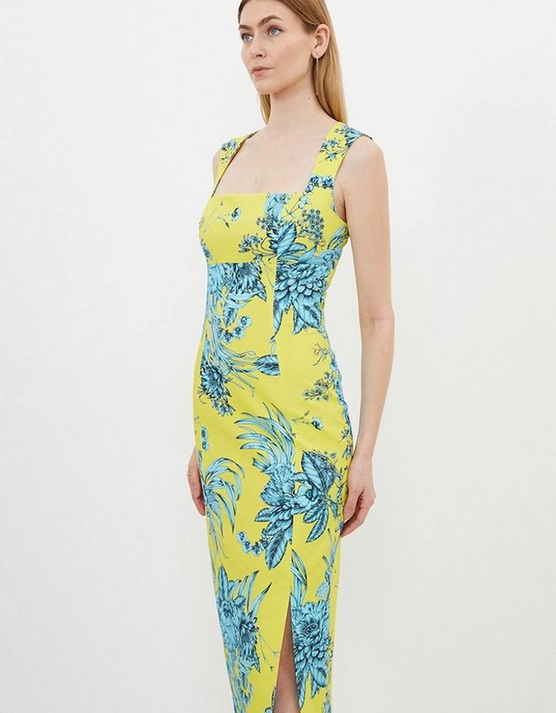 Tailored Hand Drawn Floral Square Neck Midi Dress, 5 of 4