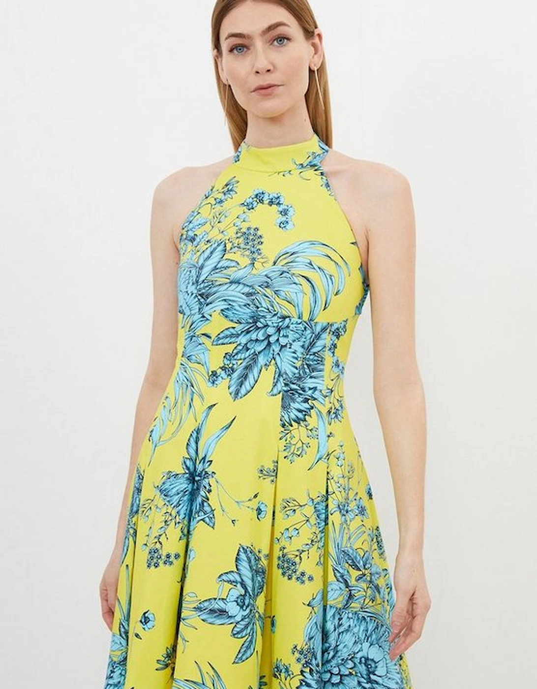 Tailored Hand Drawn Floral Halter Neck Mini Dress, 5 of 4