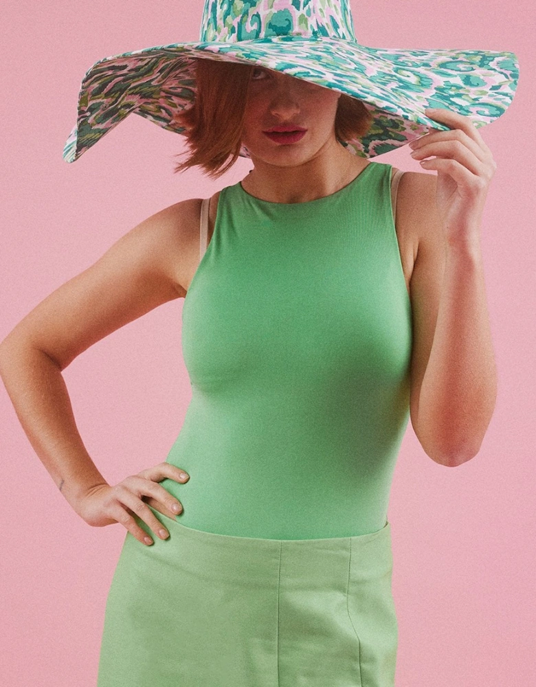 Eco Silk Flappy Hat in Green and Pink