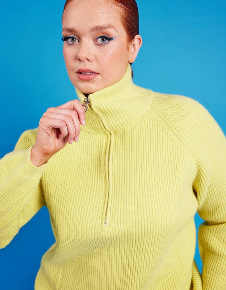 Funnel Neck Ribbed Jumper in Yellow