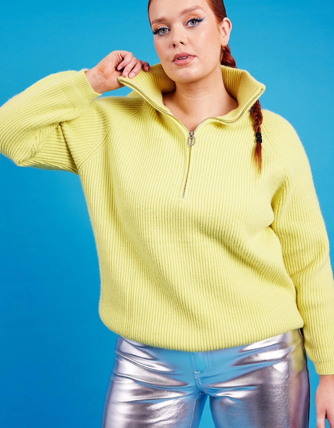 Funnel Neck Ribbed Jumper in Yellow