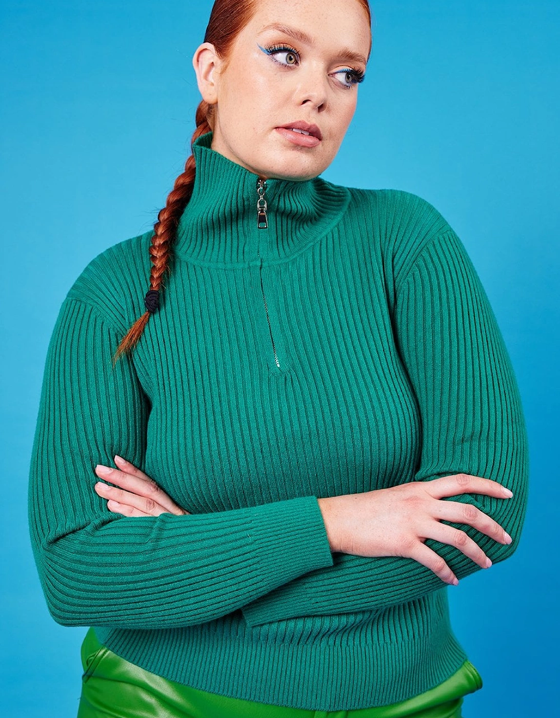 Funnel Neck Ribbed Jumper in Green, 6 of 5