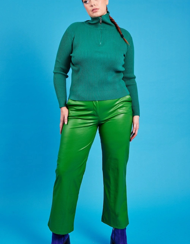 Funnel Neck Ribbed Jumper in Green