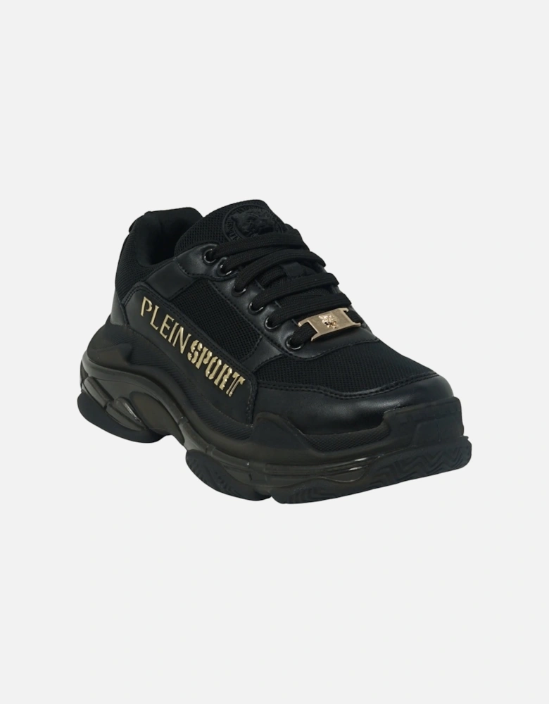 Plein Sport Gold Branded Logo Black Sneakers