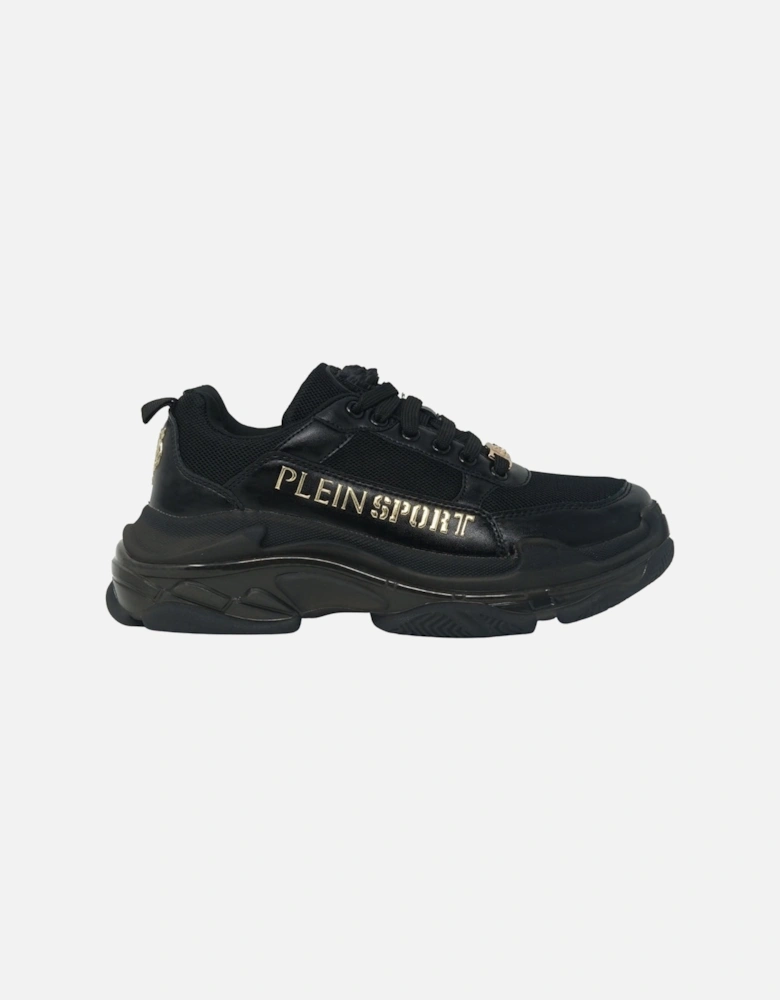 Plein Sport Gold Branded Logo Black Sneakers