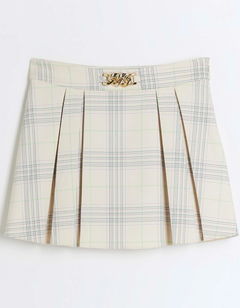 Girls Check Pleated Skirt - Cream