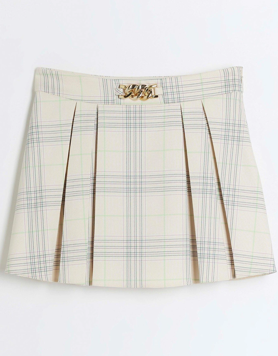Girls Check Pleated Skirt - Cream, 3 of 2