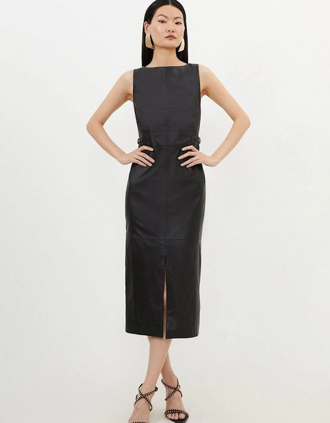 Petite Leather Waist Tab Detail Tailored Midaxi Pencil Dress, 5 of 4
