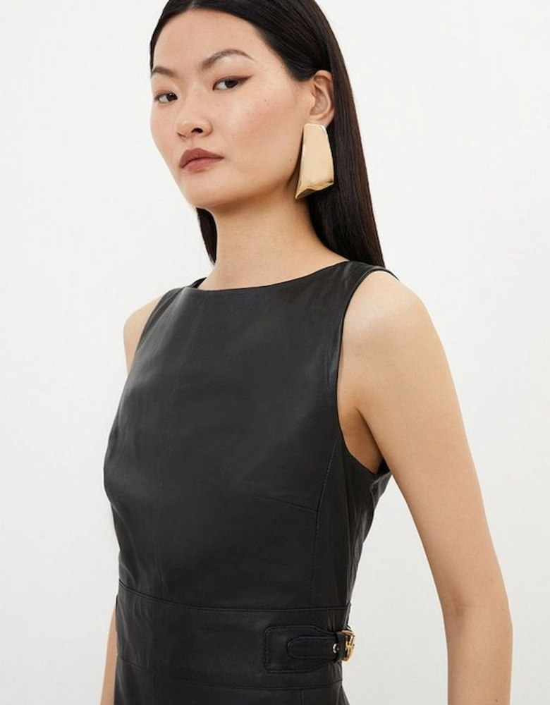 Petite Leather Waist Tab Detail Tailored Midaxi Pencil Dress