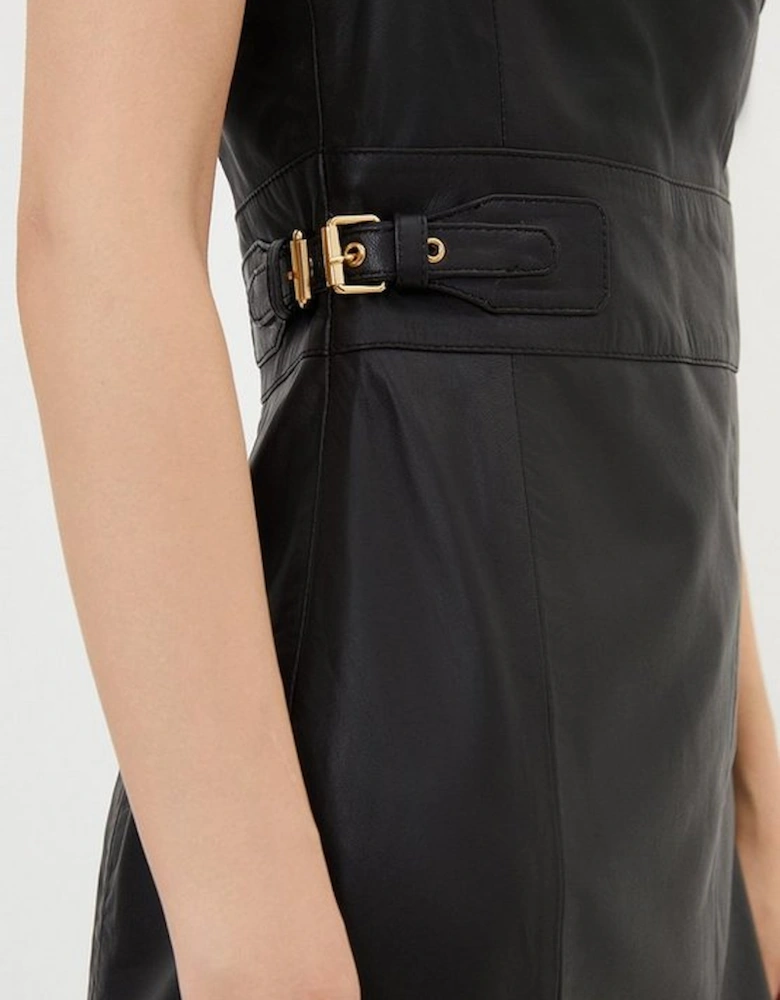 Petite Leather Waist Tab Detail Tailored Midaxi Pencil Dress