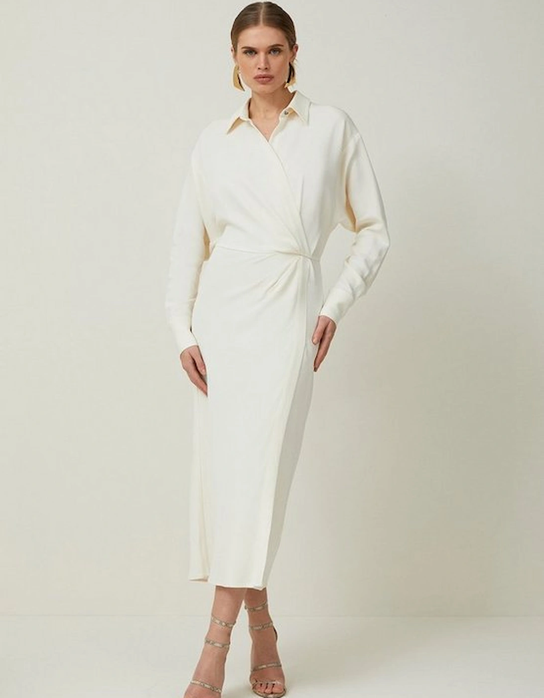 Petite Viscose Crepe Long Sleeve Woven Midi Shirt Dress, 5 of 4
