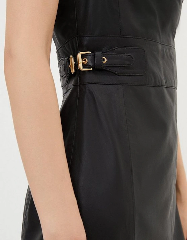 Leather Waist Tab Detail Tailored Midaxi Pencil Dress