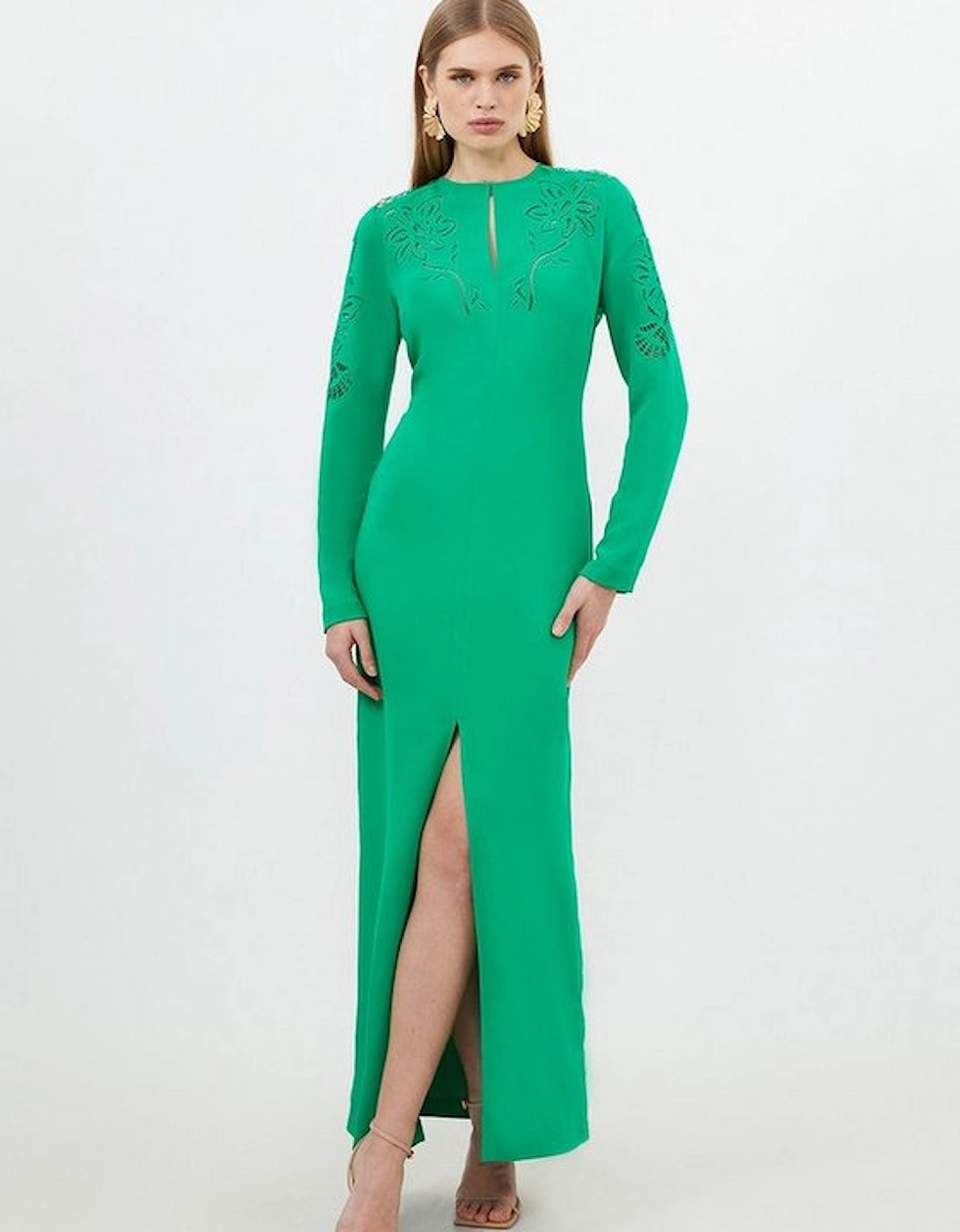 Tall Premium Cady Cutwork Long Sleeve Woven Maxi Dress, 5 of 4