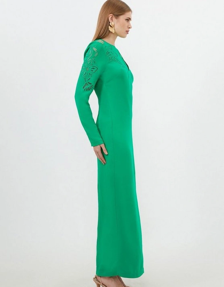 Petite Premium Cady Cutwork Woven Long Sleeve Maxi Dress