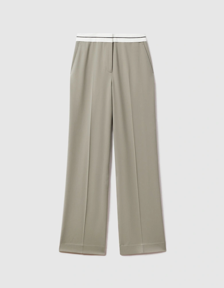 Contrast Waistband Wide Leg Suit Trousers
