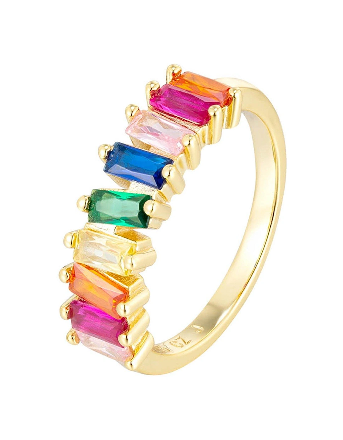 18ct Gold Plated Sterling Silver Baguette Multicoloured CZ Stones Ring, 3 of 2